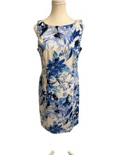 CHAPS Floral Sheath Dress 12 Blue White Garden Party Coastal Wedding Guest