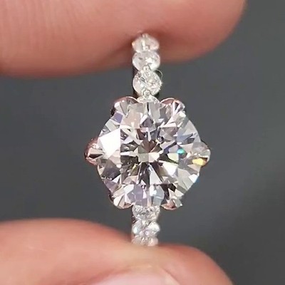 2.3Ctw Round Cut Moissanite Half Eternity  Engagement Ring 14K White Gold Plated