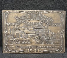 XA25121 VINTAGE 1970s  JACK DANIEL'S WHISKEY  BOOZE LIQUOR BRASS BELT BUCKLE