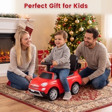 Licensed FIAT Toddler Ride on Push Car w/Canopy, Removable Handle, Music
