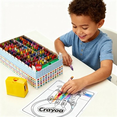 ''Crayola 208-Count Crayon Box w/ Built-In Sharpener + Bonus Coloring Pages   Set