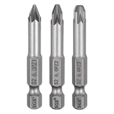 3pcs PZ1/PZ2/PZ3 Magnetic Pozi Screwdriver Bit 1/4" Hex Shank 2" Industrial Bit