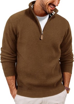 Men's Quarter Zip Pullover Sweater Lightweight Knit Casual Warm Winter Top