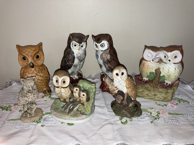 Lot Of 7 Vintage Porcelain/ Resin Owls