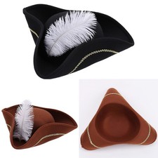 1Pcs Pirate Hat Feathered Pirate Captain Hat w/Gold Braided Headwear Cosplay