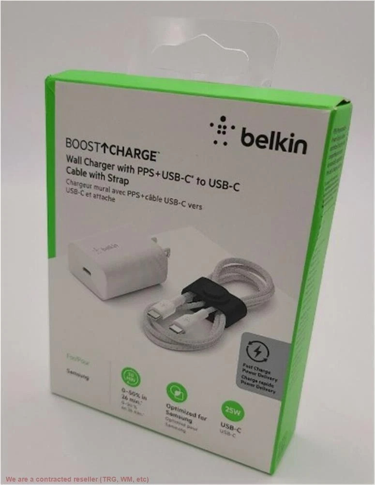 Belkin BoostCharge PD (25W) PPS USB-C Wall Charger with Braided C-C Cable and...