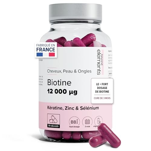 Biotine 12 000µg contre la chute des cheveux et les ongles cassants enrichi en Kératine