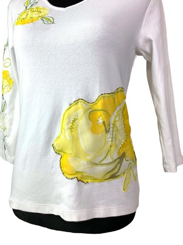 Susan Bristol Gr. S Bluse Perlen bestickt Blumen elfenbein Retro hübsch! - Bild 3 von 12
