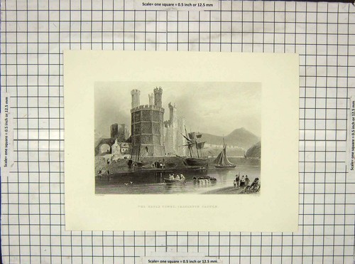 Original Old Antique Print Engraving Eagle Tower Carnarvon Castle Armytage