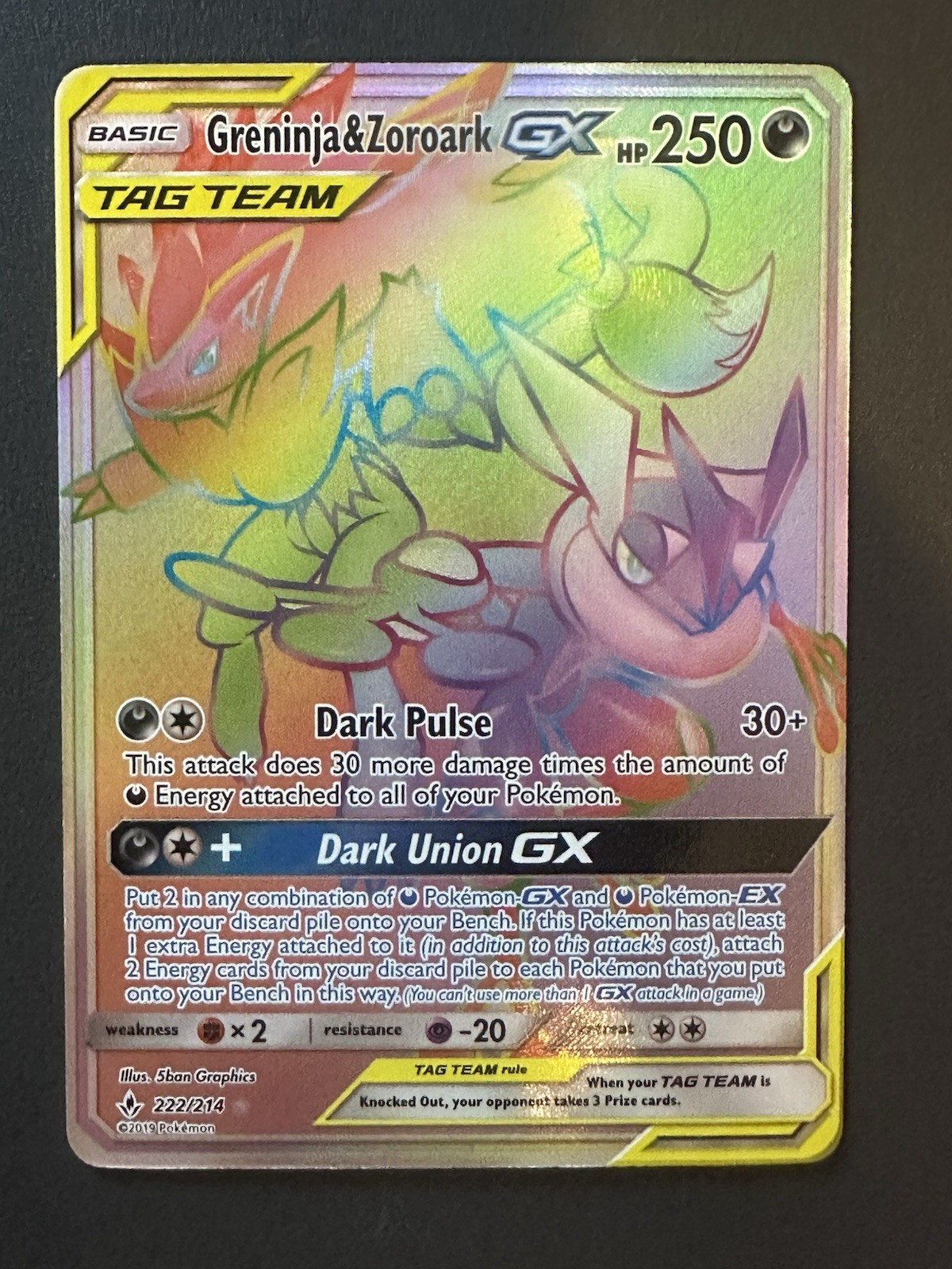 Greninja & Zoroark GX - 222/214 - Pokemon Unbroken Bonds Sun Moon Secret NM-M