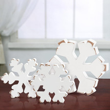 Rustic Wooden Snowflake Decor - 3 Pcs Winter Table Signs for Farmhouse Xmas