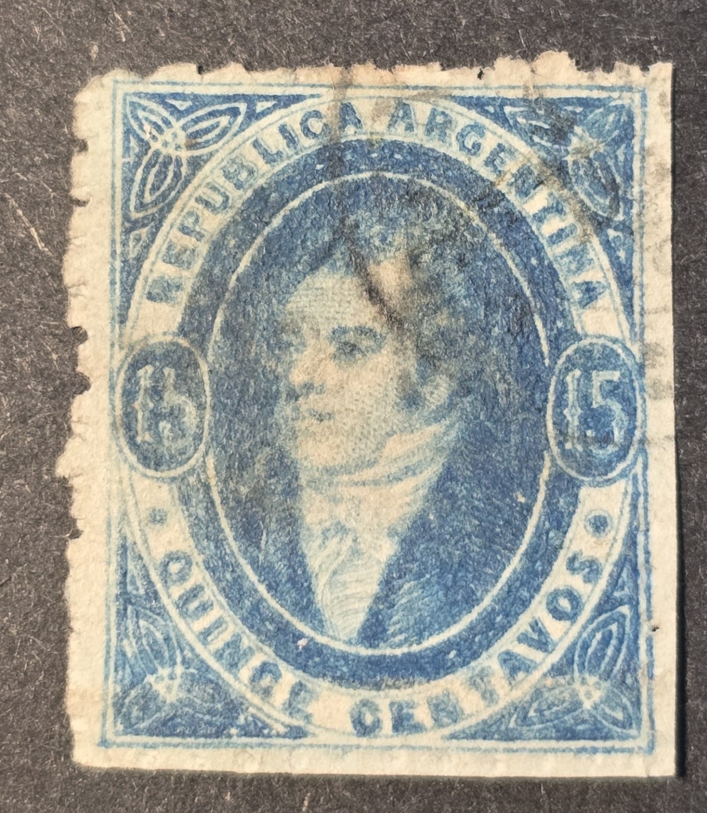Argentina (Rivadavias) Scott #13 GJ #24 - A6 15c blue - Used - VF - 1864-1867