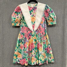 Vtg Handmade Floral Prairie Dress Girls Cottagecore Easter Garden Party Dress