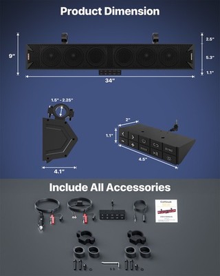 Waterproof 8 Speakers Bluetooth UTV Sound bar FM Radio LED System Polaris CanAm