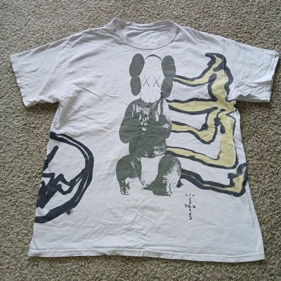 Travis Scott x KAWS Graphic T-Shirt White Double Sided Print Size M