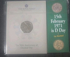 The Royal Mint 15th February 1971 is D Day 50p coin Sealed.