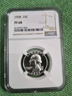 1958 NGC PF68 90% Silver Proof Washington Quarter White and Brillant