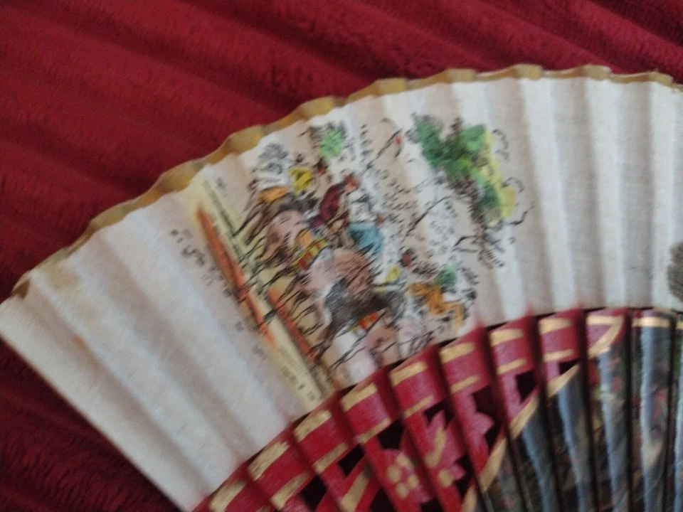 Vintage? Luque Tetuan Sevilla Wood Linen Fan Madrid Spain Souvenir W Box - Image 3 of 4