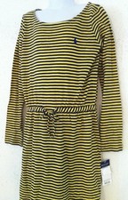 Ralph Lauren Girls Dress Yellow/Navy Blue Striped T-Shirt Style LS M 8-10 NWT