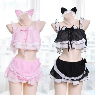 Sexy Womens Lingerie Setcat Girls Ruffle Camisoles Underwear Set
