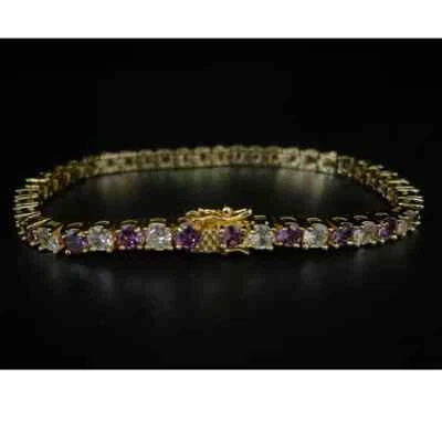 yellow gold finish created diamond purple amethyst round cut bracelet Gift Idea - Image 1 of 4