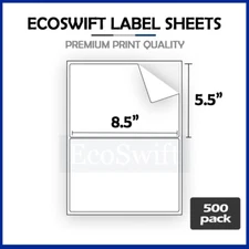 (1000) 8.5 x5.5 XL EcoSwift Shipping Half-Sheet Self-Adhesive eBay PayPal Labels