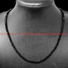 Natural 3mm Faceted Bright Quality Black Spinel Round Gems Beads Necklace 18''