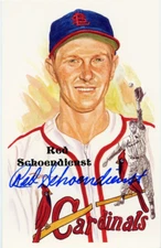 RED  SCHOENDIENST ST LOUIS CARDINALS HOF AUTOGRAPHED PEREZ STEELE ART POSTCARD