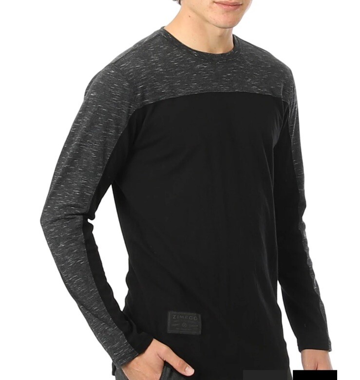 ZIMEGO Men Fashion Block color Long Sleeve Curved Hemline Athletic Hiphop Shirt image 3