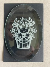 Stained Glass Supplies Laser Engraved Oval Bevel Highland Cow A