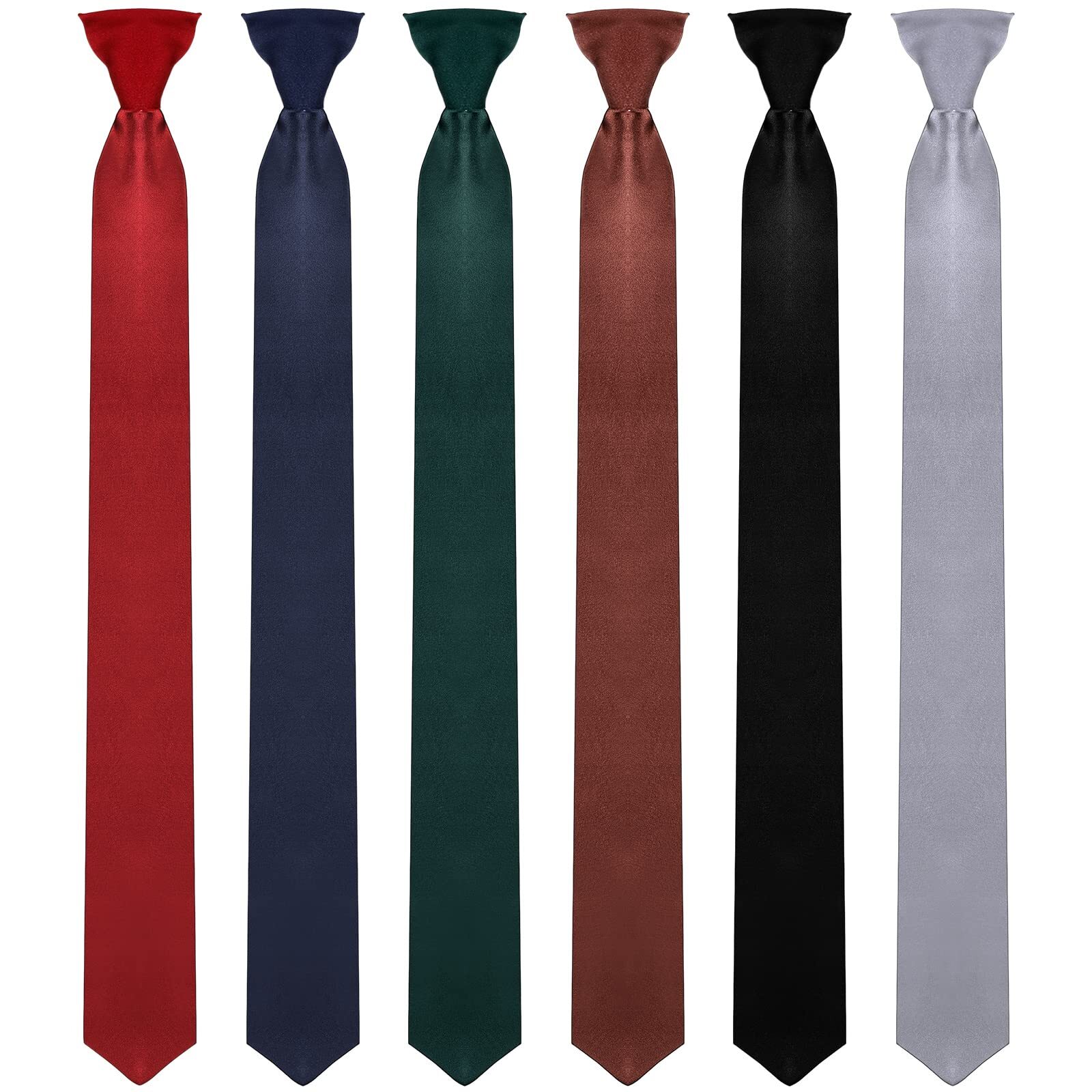 6 Pieces Men's Clip on Ties Solid Color Clip on Ties Adjustable Men's Tie Uni...