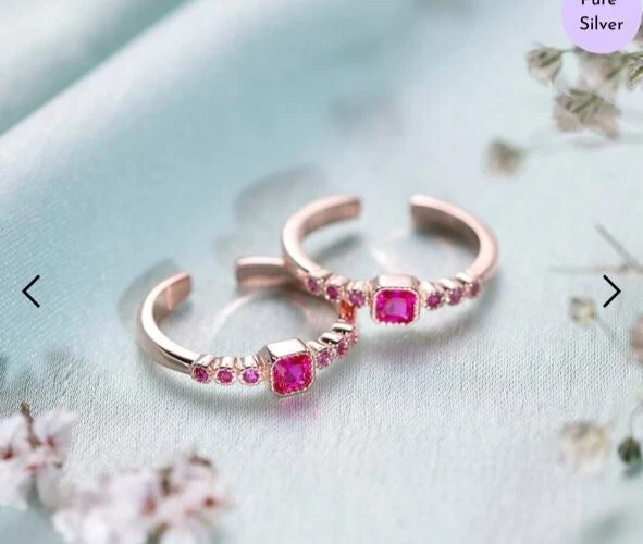 Brillante anillo para mujer enchapado en oro rosa de 1,5 quilates simulado zafiro rosa 1 par Foto 3 de 4