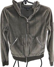 Banana Republic gray velvet hoodie full zip pockets girls jr S 2 zip pockets