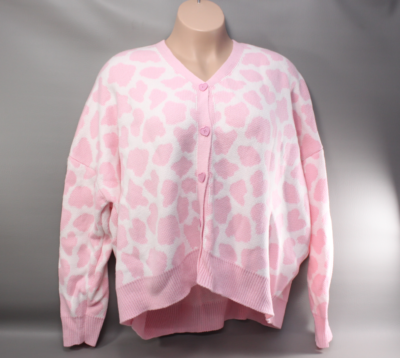 Hot Topic Women Cardigan Sweater Size 4X Pink Cow Print Heart Buttons  Strawberry | eBay