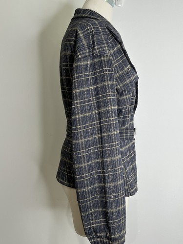 Modcloth Silver and Bold Plaid Jacket Size 1 X Blue and Gold Belted NEW with tag - Picture 4 of 8