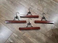 4 Vtg Clamp Style Pants Skirt Clothes Hangers Wood 11" Long.