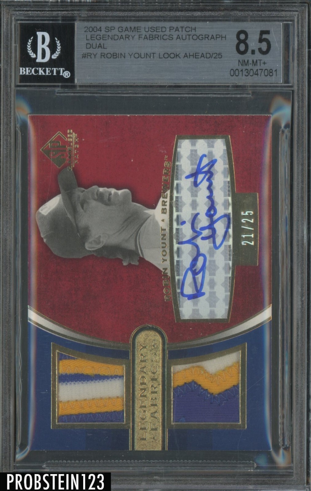 BGS 8.5 2004 SP Legendary Robin Yount HOF AUTO Game Used Patch 21/25