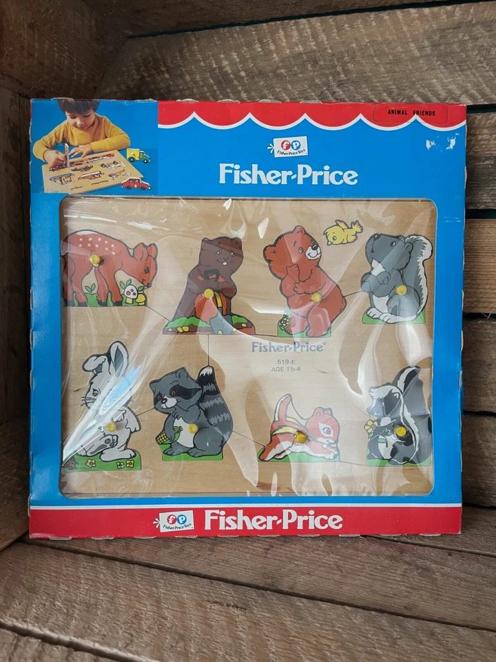 Puzzle en bois, animaux, Fisher Price jouet vintage années 70, neuf - Photo 2/4