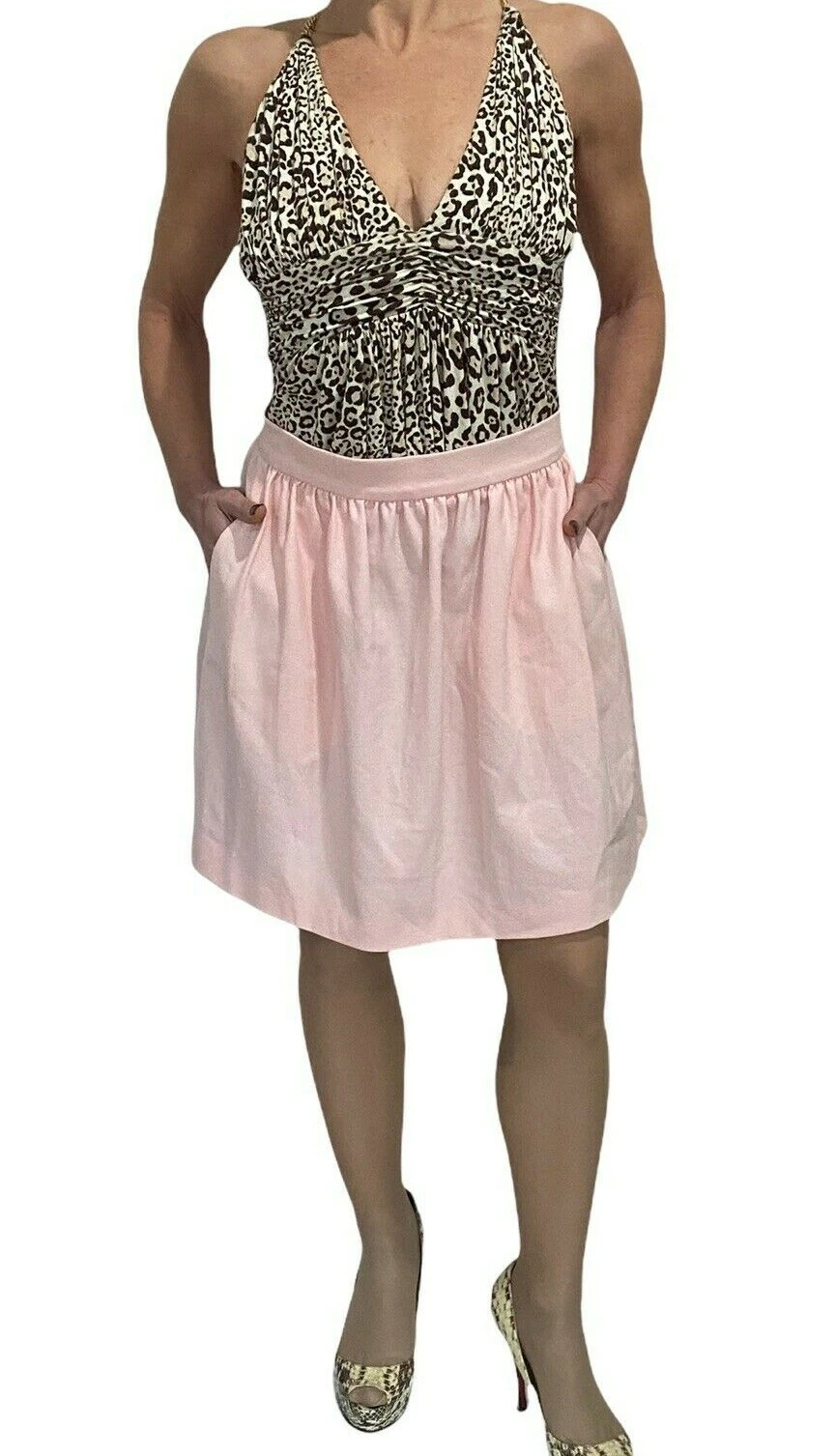 Mini gonna svasata rossa Valentino rosa A Line con tasche M 6 ❤️?