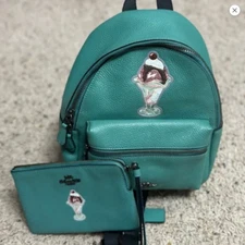 Coach Teal Mini Backpack and Wrislet with Sundae Motif