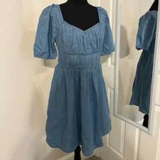 Gap Puff Sleeve Sweetheart Mini Dress, medium indigo, size S