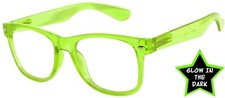 ONE GLOW IN THE DARK KIDS GREEN VINTAGE RETRO CLEAR LENS GLASSES PARTY GLASSES