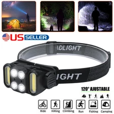 COB-LED Headlamp Headlight Torch Flashlight Work Light Bar Head Band Lamp Sensor