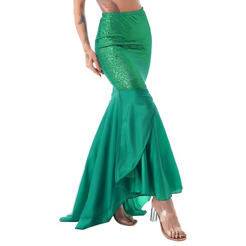 Women's Sequins Mermaid Long Tail Skirt Halloween Cosplay Party Dress up Costume - Afbeelding 9 van 31