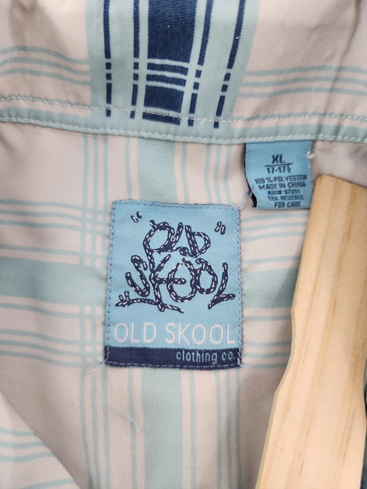 Camisa Old Skool Para Hombre Extra Grande Azul A Cuadros Manga Corta Abotonada Poliéster Foto 3 de 4