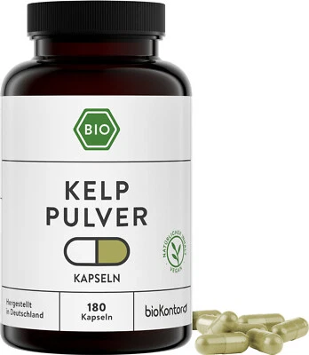Kelp Kapseln BIO 180 Stück - ohne Zusätze - 454 μg Jod je Kapsel - bioKontor