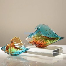Coloured Glaze Conch Sculpture Handmade Azure Stone Shellfish Statue Creature