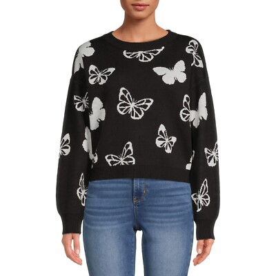 No Boundaries Junior's Cropped Print Sweater, Midweight, Size: XXL(19) 