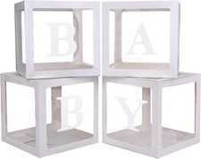 Baby Boxes with 4 PCS Letters for Shower White Clear Balloon Box