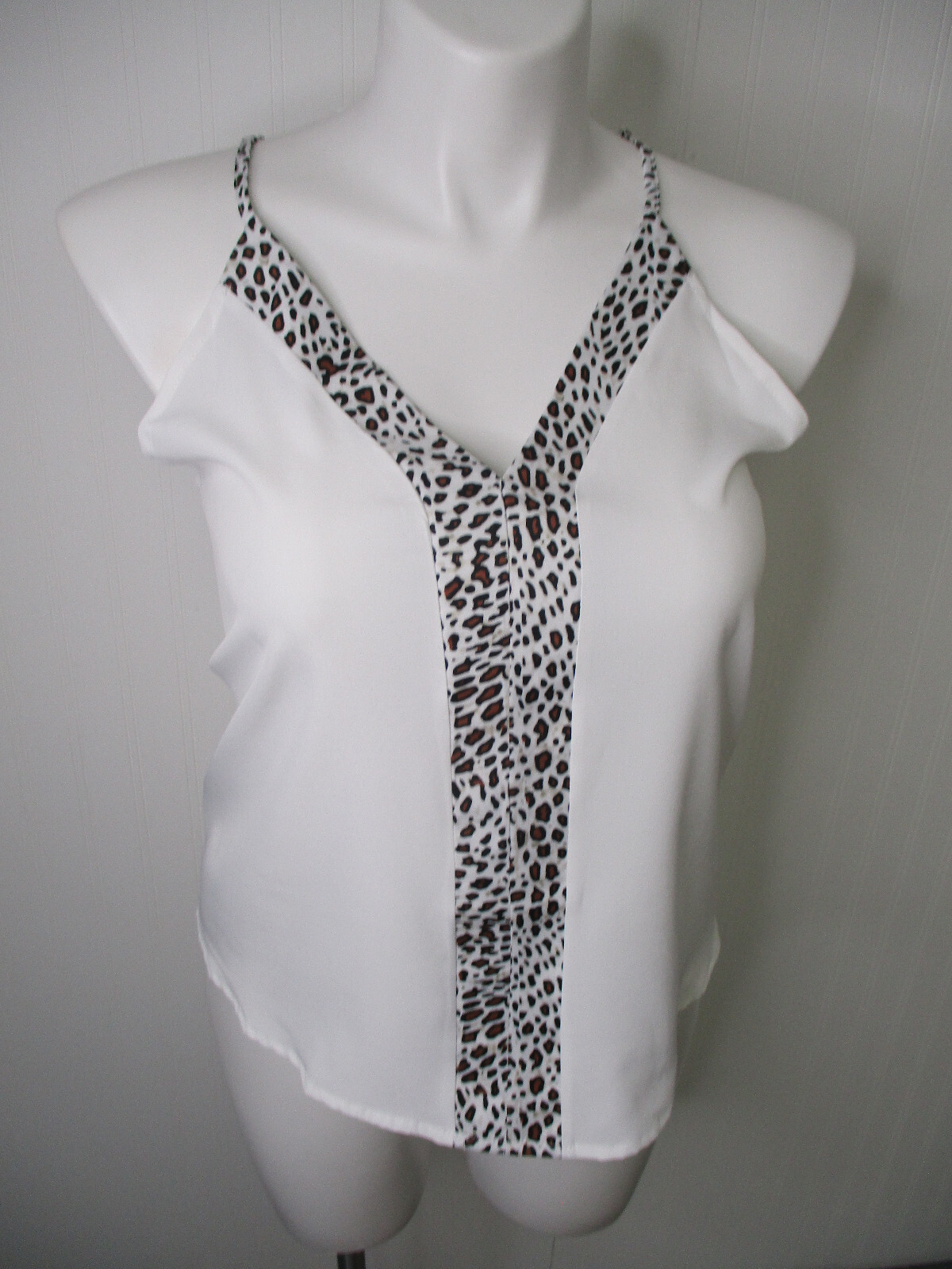 Tank Top Blouse White V-Neck Women's M Animal Print Adjustable Straps-image